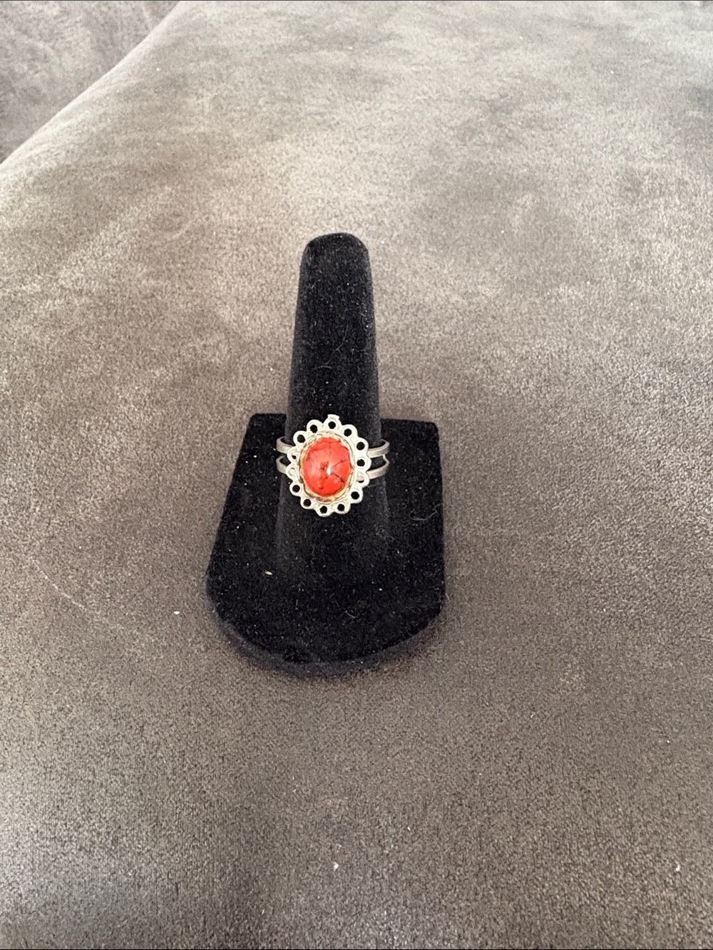 Red Stone Floral Halo Ring